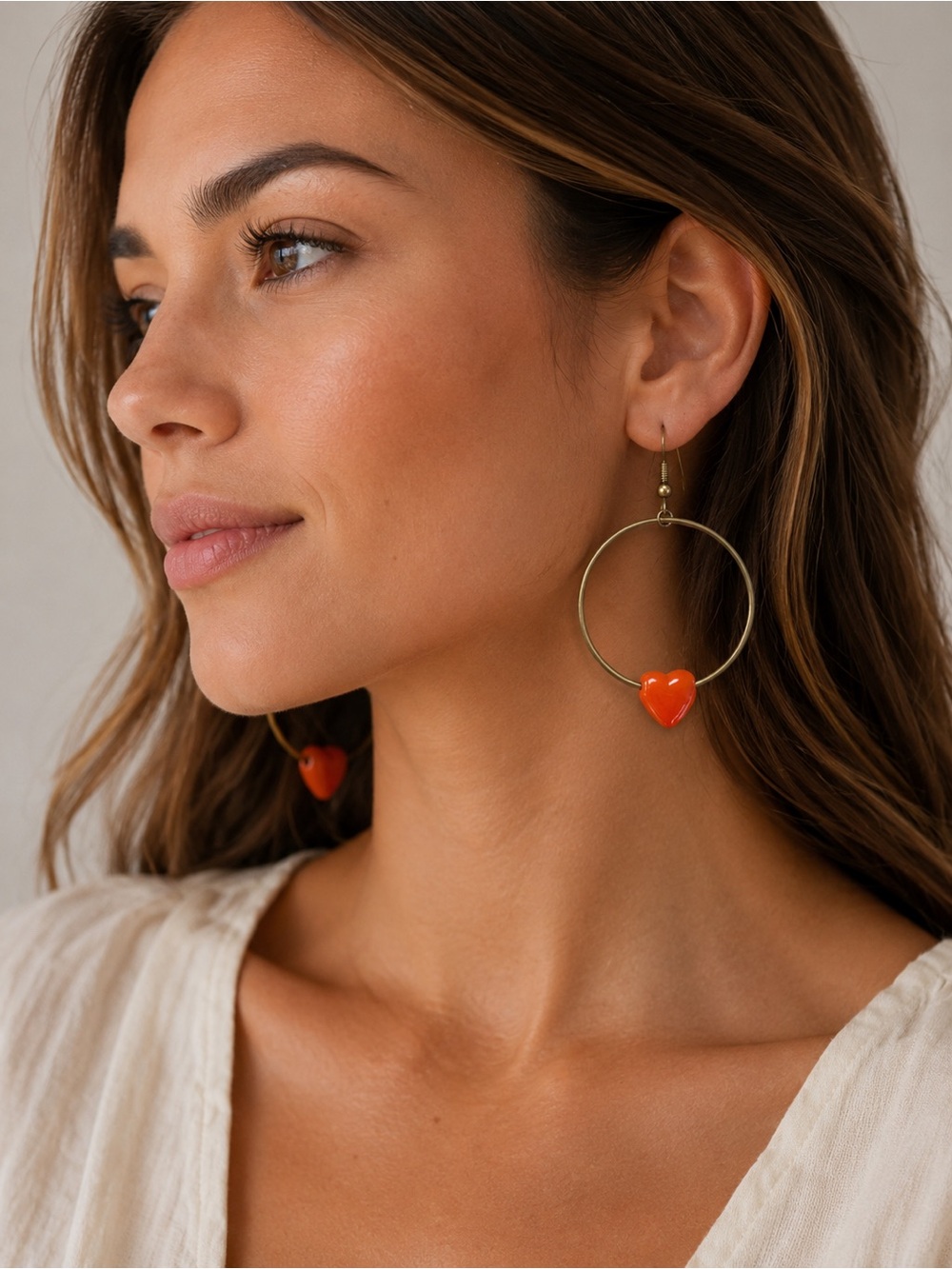 Orange Heart Hoop Earrings‎ Y2K Retro Cute Statement Earrings